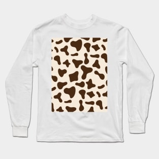 Chocolate Dairy Cow Print Pattern on Milk Background Long Sleeve T-Shirt